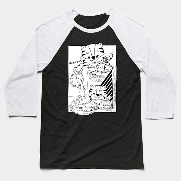 Tigre Desayuno, Great - Blanco y Negro Baseball T-Shirt by erikaibaceta